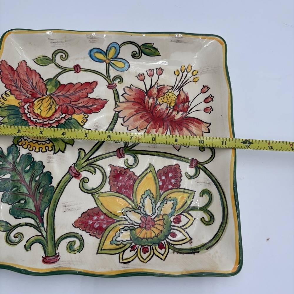 Maxcera Vanilla Chintz Floral 11x11" Square Serving Plate Platter No Chips - Picture 9 of 9